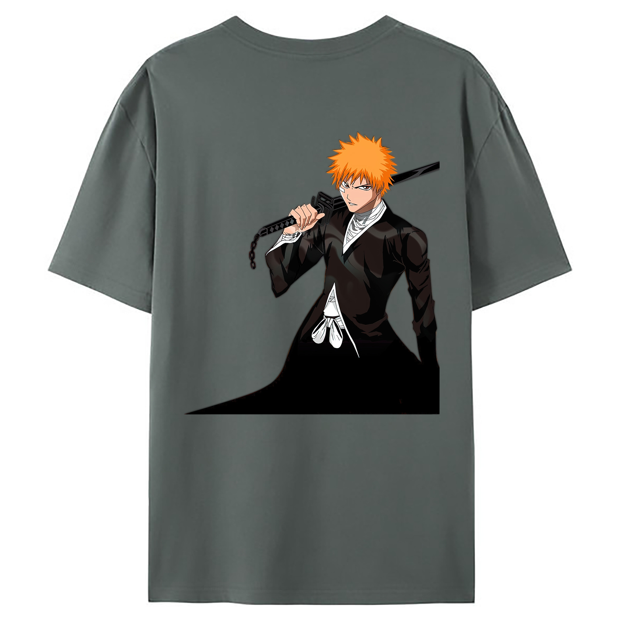 （画像用） ブリーチ 黒崎一護（くろさき いちご）BLEACH Kurosaki Ichigo 綿100％ メンズ半袖Tシャツ（バックプリント） 通気性